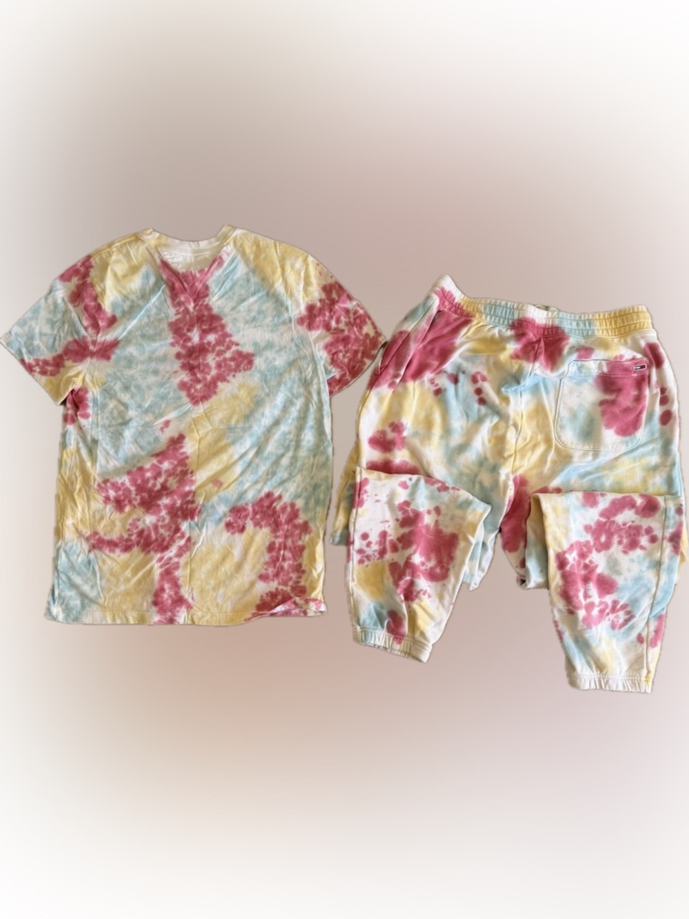 Tommy Hilfiger womens Tie-Dye t shirt and sweats Set in Pink, Yellow & Blue